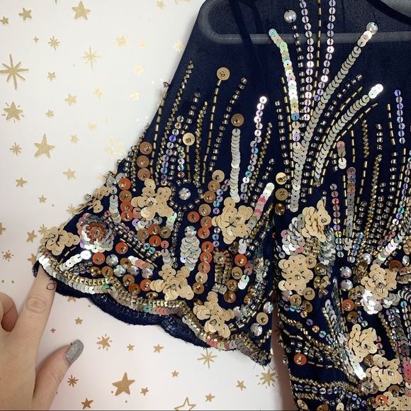 asos gold and navy sparkle mesh skater dress